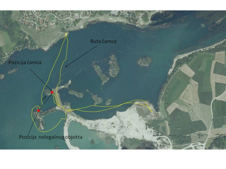 Skica rute kojom je išao čamac i mjesto gdje je Šafarek doživio napad