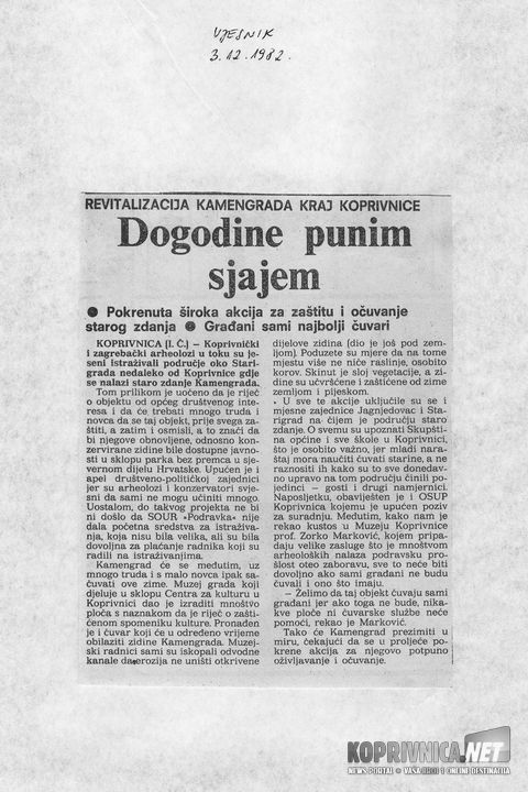 Kamengrad, Vjesnik 12-1982.