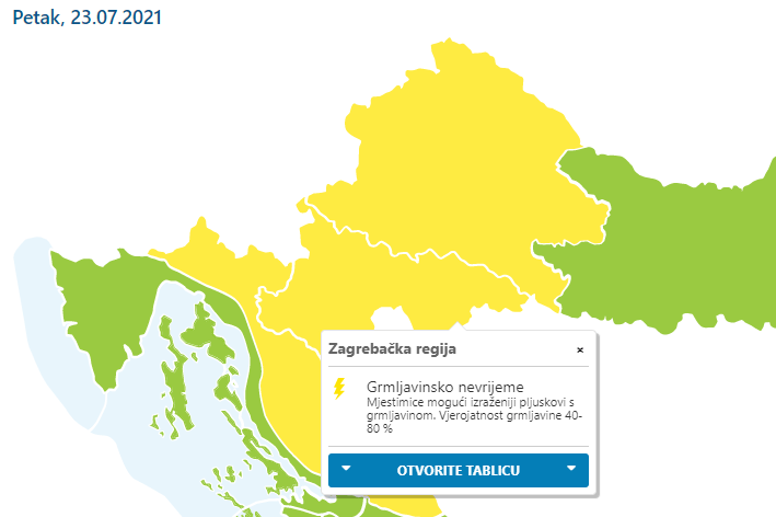 Meteoalarm: žuto upozorenje za zagrebačku regiju zbog grmljavinskih nevremena